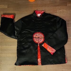 Asian Style Womens MFA Boston 100% Silk  Satin Jacket Reversible Size XL- NEW